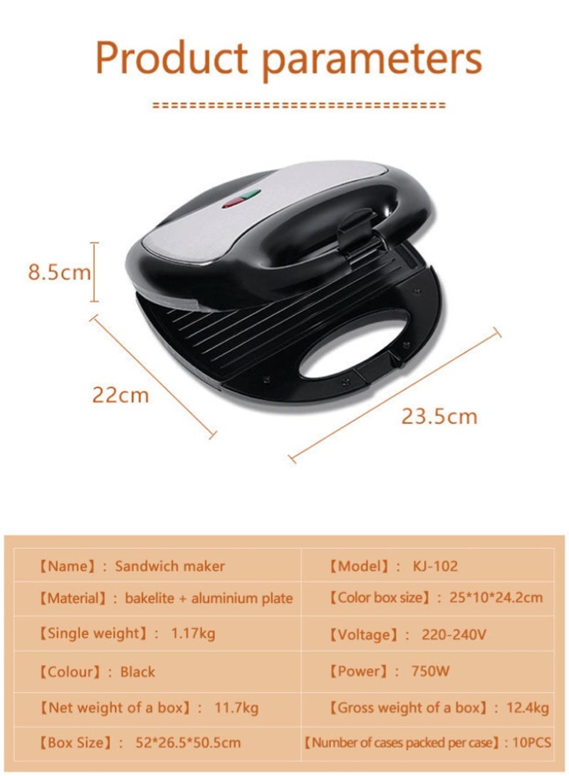 Genrice صانع شطائر بشريحتين    الة توست – شواية غير لاصقة من الفولاذ المقاوم للصدأ مع نظام قفل المقبض، ضوء مؤشر، حماية من الحرارة الزائدة، 750 واط، موديل SGT-853، باللونين الأسود والفضي   كهربائية  حمسة  شواية كهربائية - Image 2